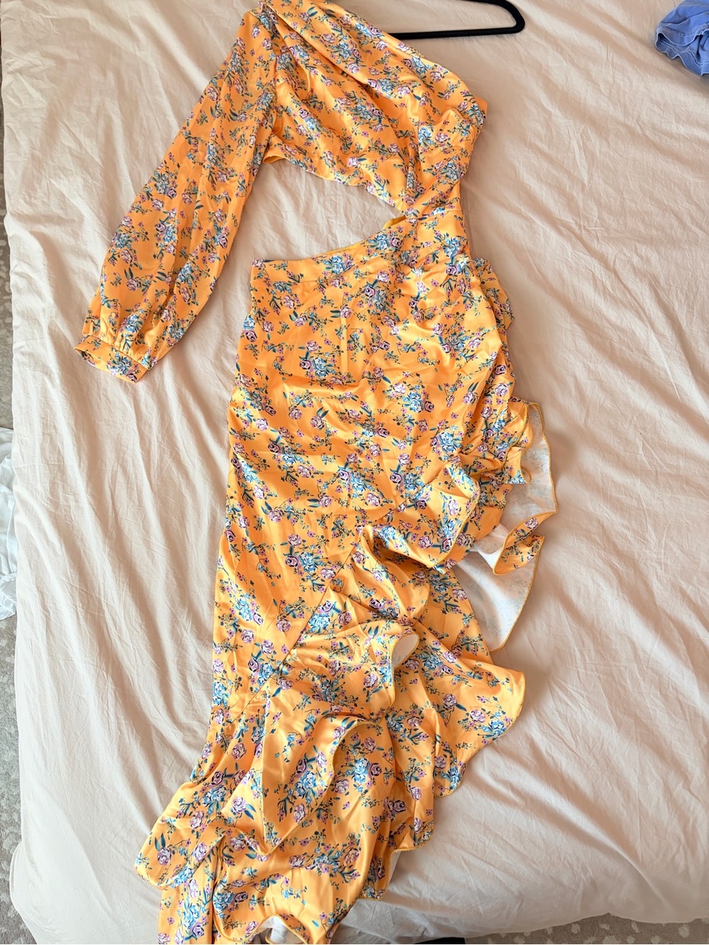 One-Shoulder Floral Ruffle Maxi Dress in Yellow